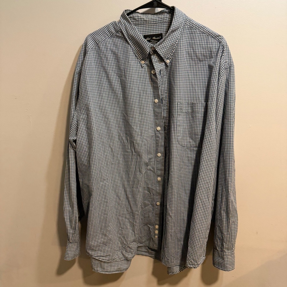 Eddie Bauer Mens XXL Blue White Micro Check Cotton Button Down Shirt Long Sleeve